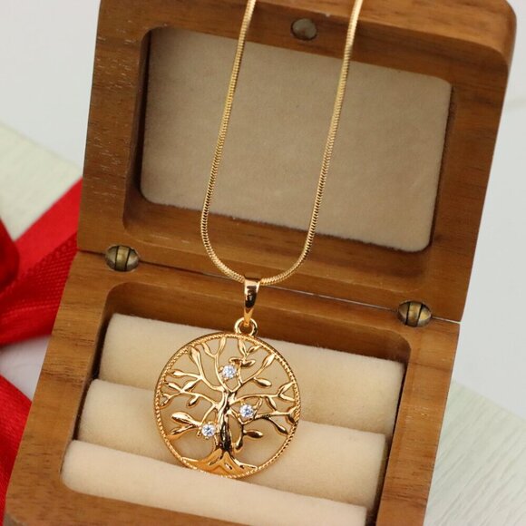 "Elegant Tree of Life Rose Gold Pendant with Crystal Accents, XPPT1197 - Picture 12 of 13